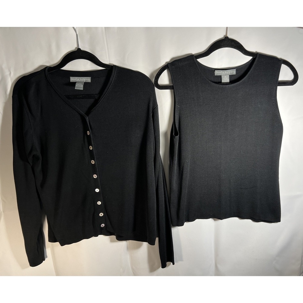 Jessica Holbrook Black 2 Piece Cardigan Sweater Set Silk Size Med EUC